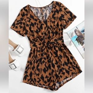 SHEIN Leopard Print Belted Romper Size 8/10